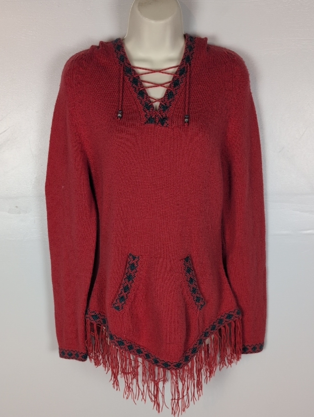 Alpaca Connection Hooded Fringe Hem Tunic Sweater